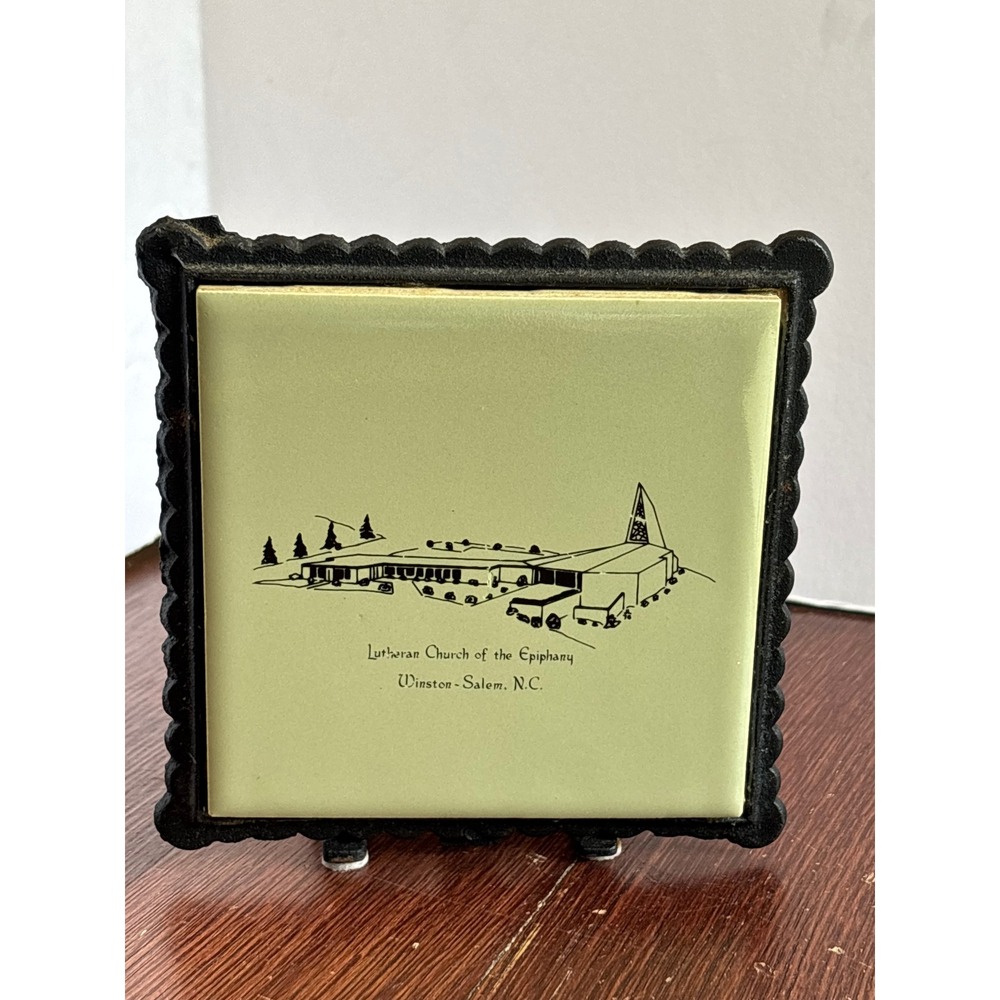 Vintage Lutheran Church of Epiphany Winston-Salem NC Tile Cast Iron Frame Stand